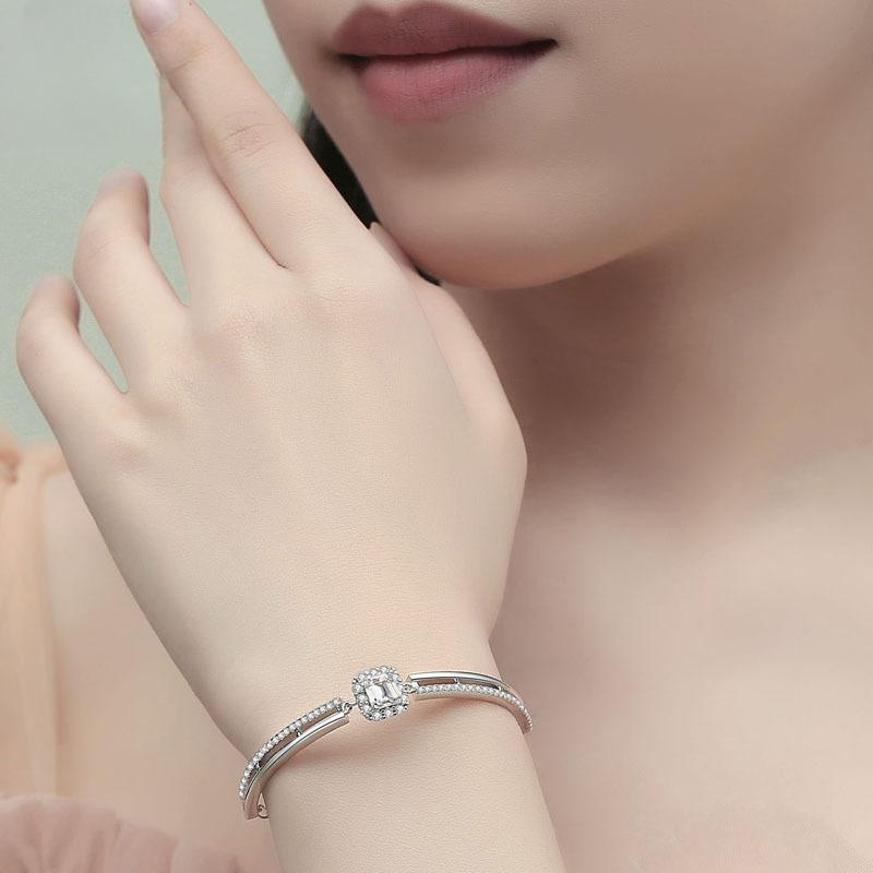 Браслет из стерлингового серебра 925 пробы для женщин, европейский и американский ретро-модный браслет Asscher с бриллиантами, регулируемый браслет