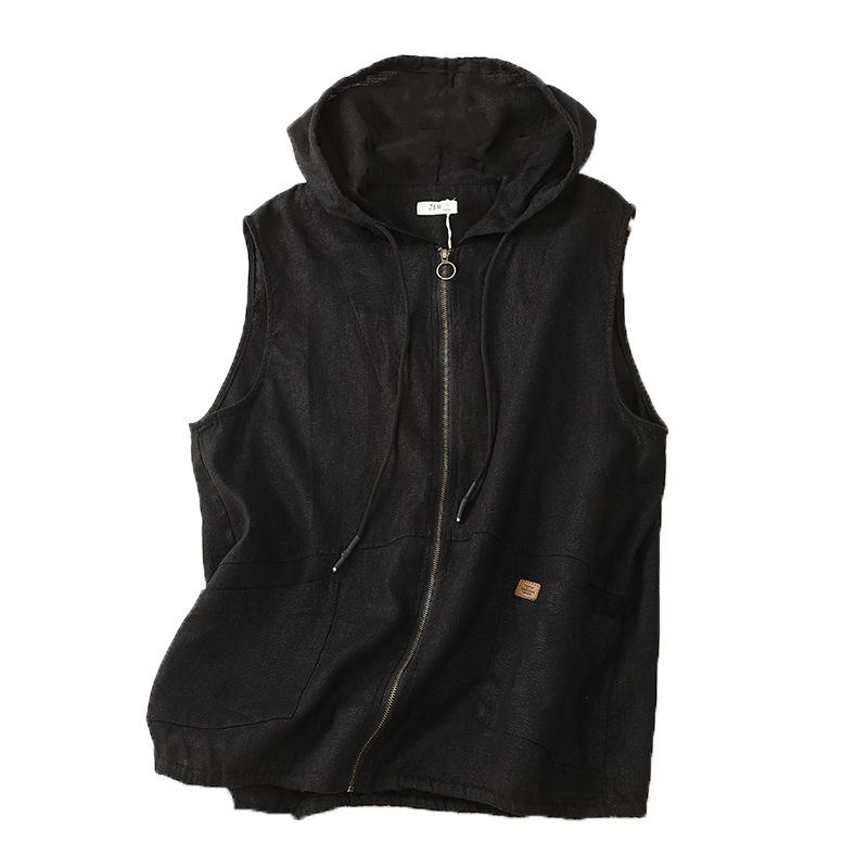 Весенний ретро-художник с капюшоном из хлопка и льна, повседневный свободный жилет без рукавов, короткая куртка для женщин, жилеты и жилеты для женщин