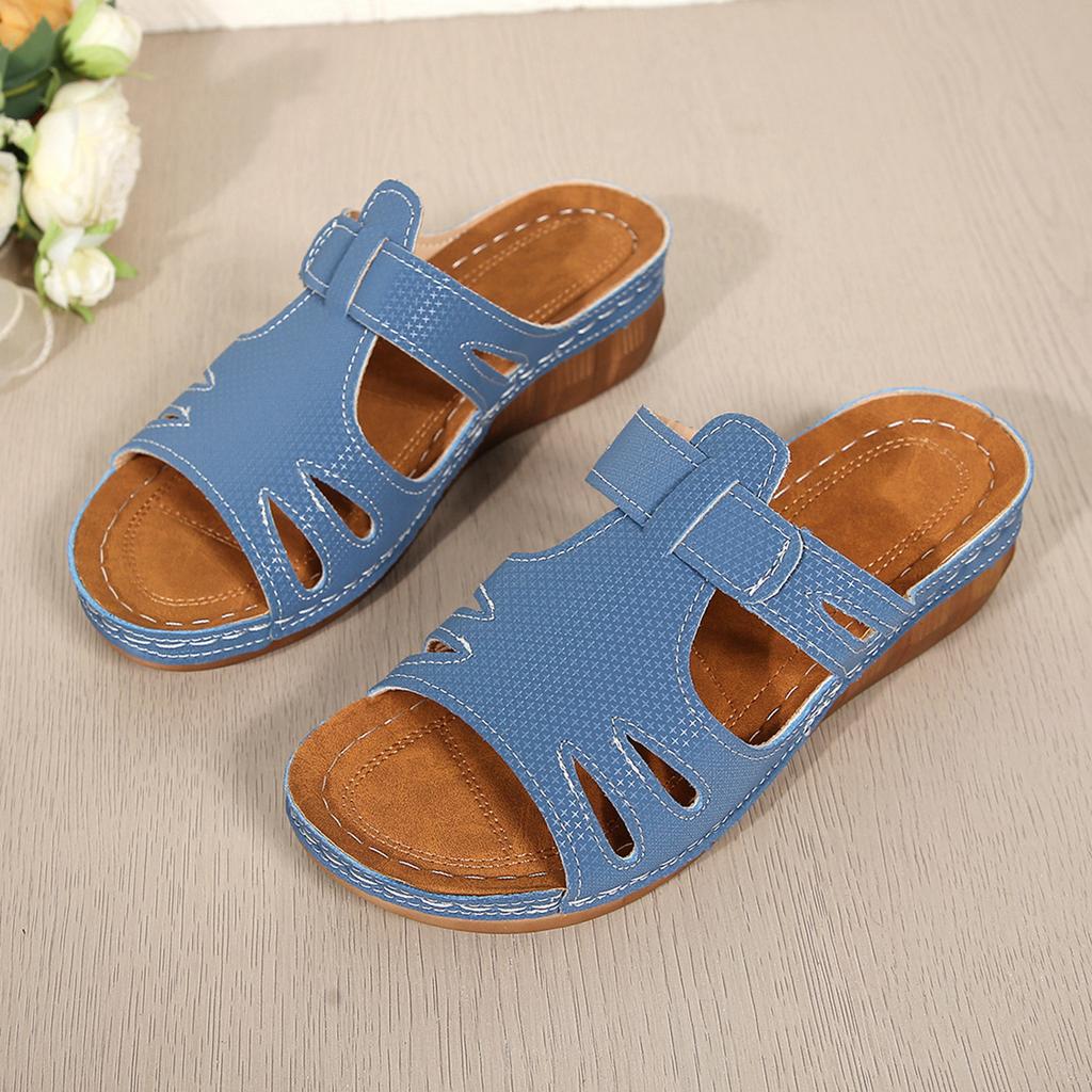 Летние новые шлепанцы на толстой подошве, полые, однотонные, повседневные, с открытым носком, на танкетке, полузакрытые, женские туфли