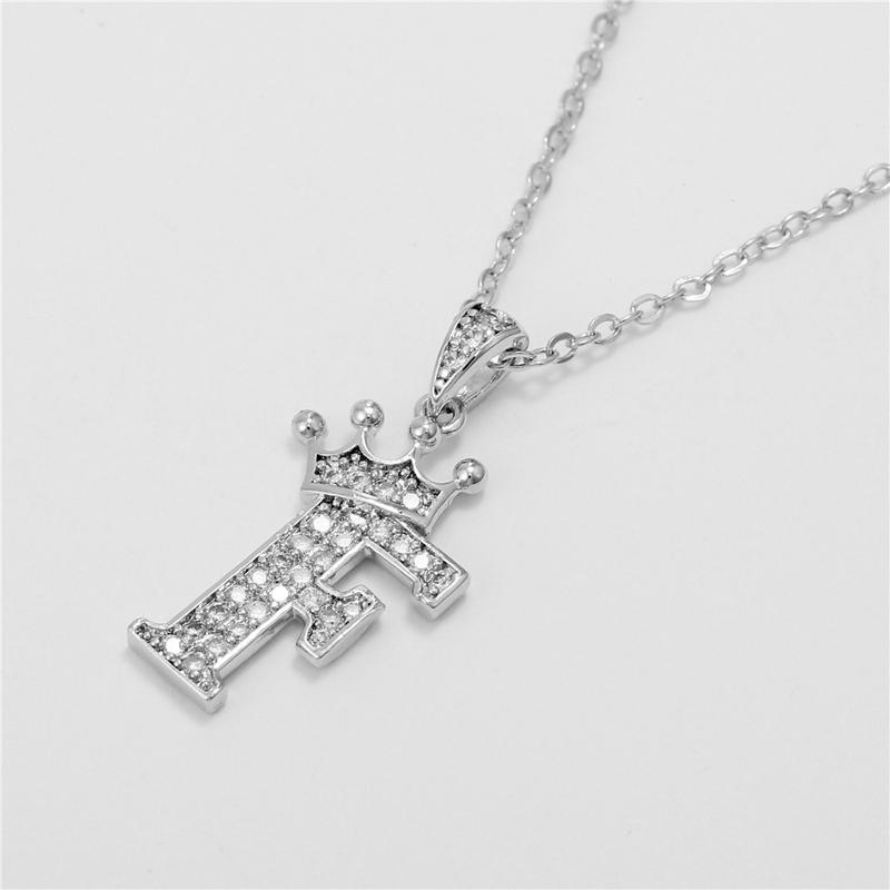 Unisex Fashion Crown A-Z Alphabet Pendant Vintage Chain Necklaces Hip-Hop Style Crystal Zircon Punk MIT