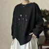 2024 Pullover Autumn Buttons T-shirt Women Printing Asymmetrical Full Sleeve Loose White Black