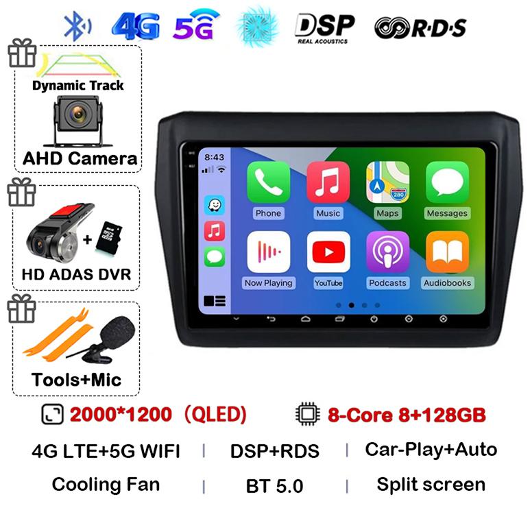 Android 14 Wireless Carplay&Auto Car Radio For Suzuki Swift 2017 2018 2019 Stereo Multimedia Navigation GPS Video Player 4G+WIFI