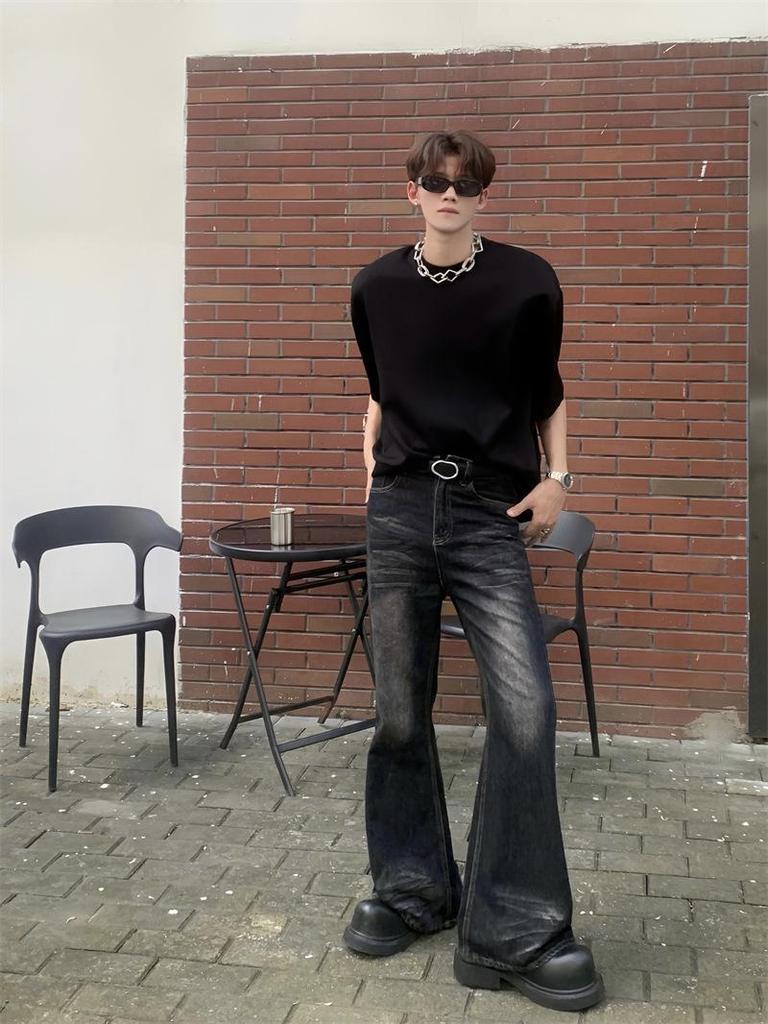 Men's Trendy High-Waist Tie-Dye Flared Jeans - American Retro Loose Wide-Leg Pants