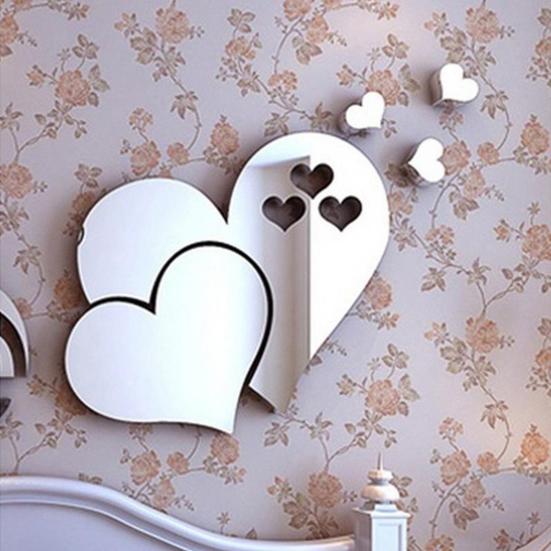 1 Set Heart Shape Acrylic Mirror Stickers Adhesive Removable Wall Stickers Solid Color Home Decoration