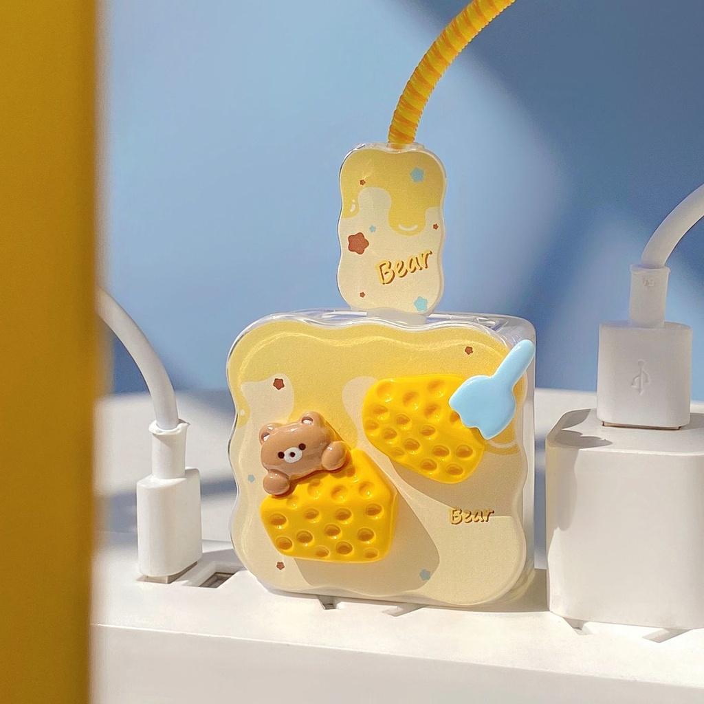 Защитный чехол для зарядного устройства Cute Honey Cheese Bear Image для iPhone 14promax, противовзломное зарядное устройство с 15 13 11 18/20 Вт