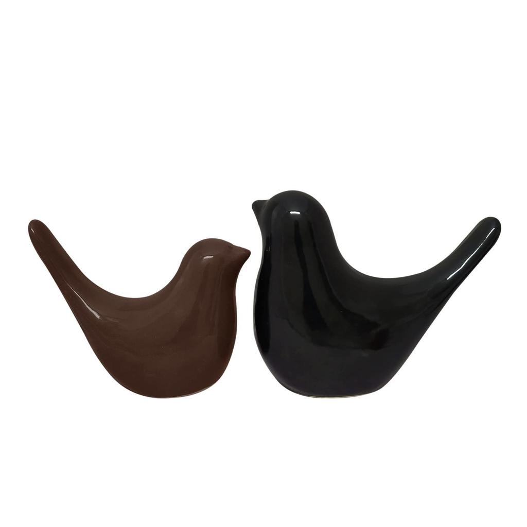 Creative Black and Brown Glossy Ceramic Birds Figurines Home Decorations Accessories Party (Pack of 2)