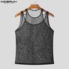 INCERUN Мужские летние прозрачные майки-топы без рукавов из двух частей с сетчатой подделкой