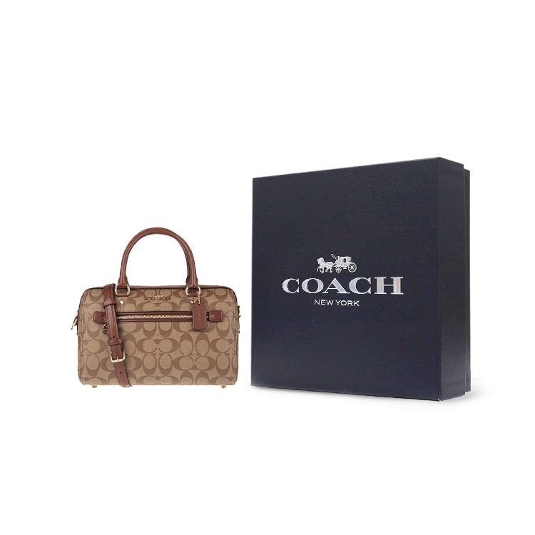 Coach Rowan 27 Printed PVC Boston Bag Women handbags Khaki 83607-IME74