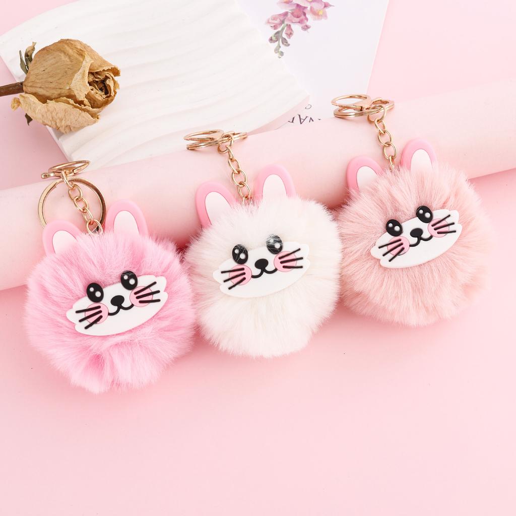 Cartoon Cat Plush Keychain with Fur Ball, Cute Bag & Car Pendant