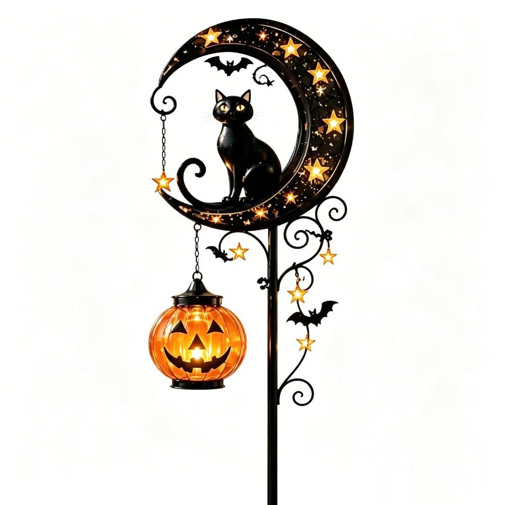 Auto On/Off Solar Garden Lights Iron Cat Moon Design Garden Pathway Lights Halloween Lights  Lawn