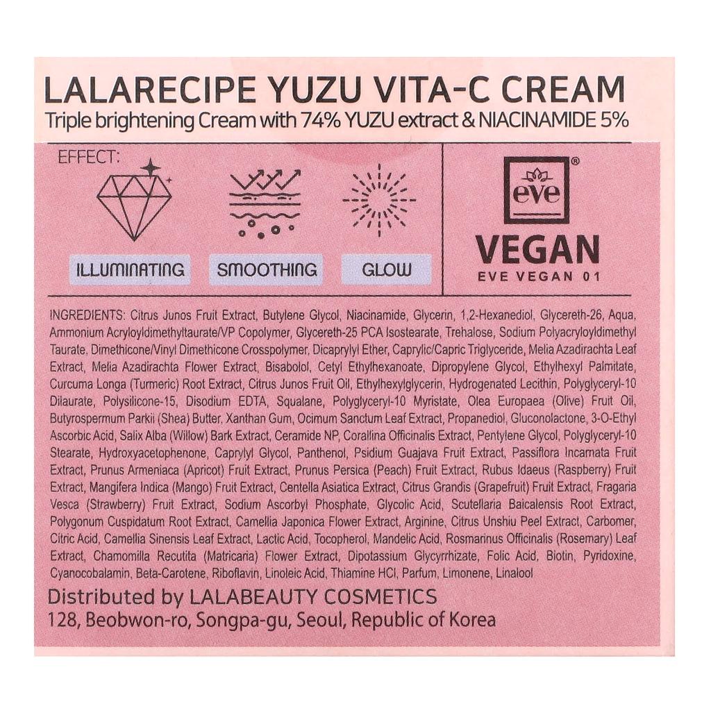Lalarecipe Yuzu Vita-C Cream, 1.69 Fl Oz (50 Ml)