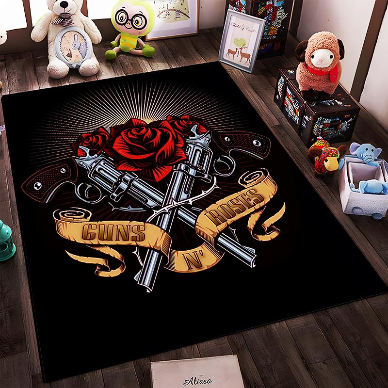 Guns N' Roses Skull Design Rug Non-slip rug suitable for living room and bedroom sofas
