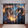 Яркие шторы с драконом, 2 панели, 3D-принт, солнцезащитные шторы, синее золото, пламя, мистическая спальня, декор для гостиной в стиле фэнтези