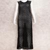 2022 Sexy See Through Sleeveless Bikini Cover-ups Pink Hollow Out Mesh Dress Women Summer Beach Wear Swim Suit Cover Up