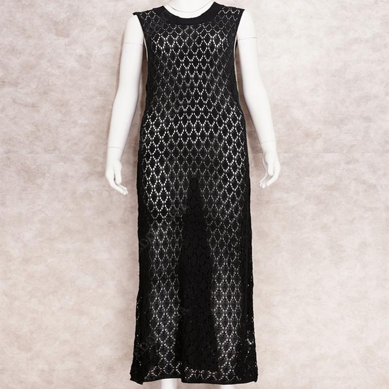 2022 Sexy See Through Sleeveless Bikini Cover-ups Pink Hollow Out Mesh Dress Women Summer Beach Wear Swim Suit Cover Up