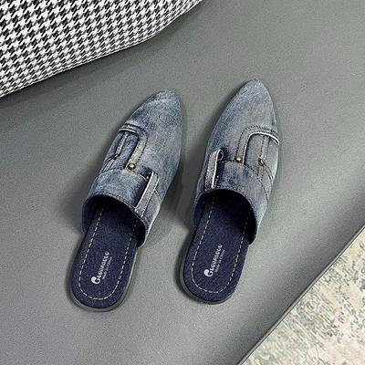 Модные женские тапочки Удобные универсальные тапочки Женские джинсовые с круглым носком на плоской подошве 2025 Новые пляжные сандалии Шлепанцы Женские Zapatos De Mujer