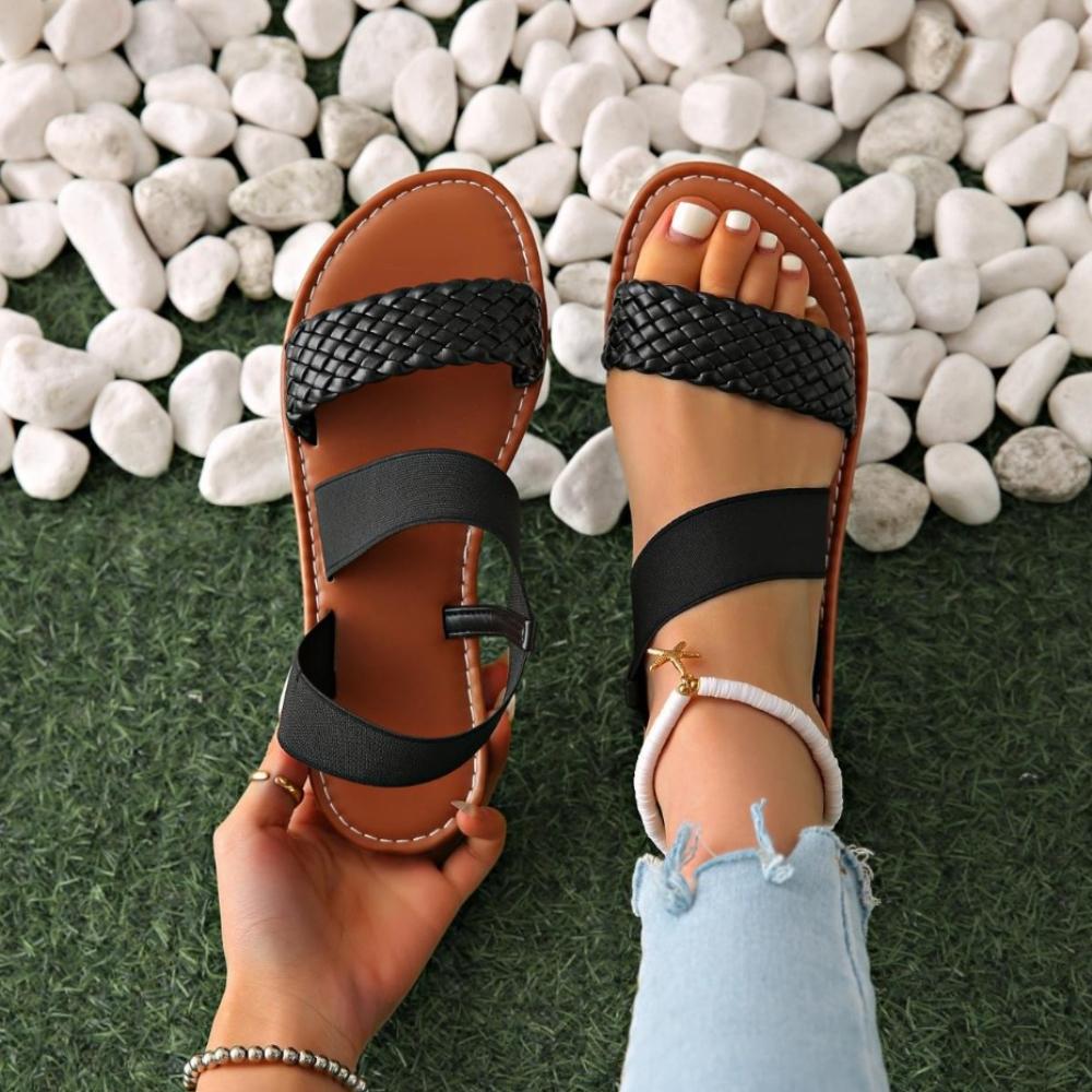 Fashion Summer Ladies Outdoor Sandals Fashion Round Headed Solid Color Weave Flat Shoes Casual Comfortable Women's Sandal