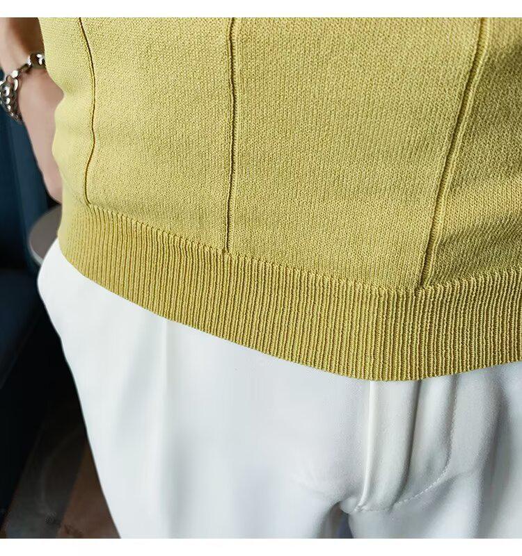 Мужская летняя поло-рубашка в полоску – Короткий рукав, Приталенный крой, V-образный вырез, Деловой кэжуал