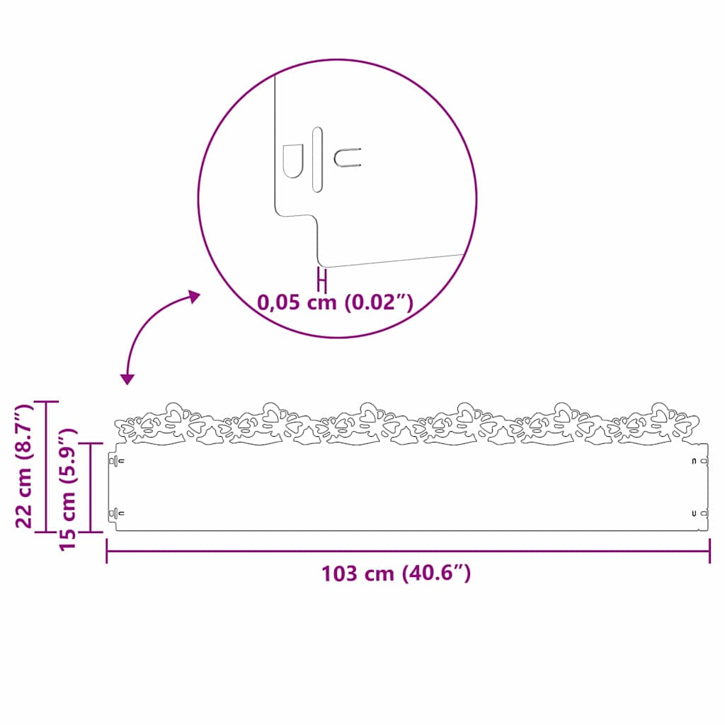 Lawn Edging 30 pcs White 103 x 0.05 x 22 cm Steel