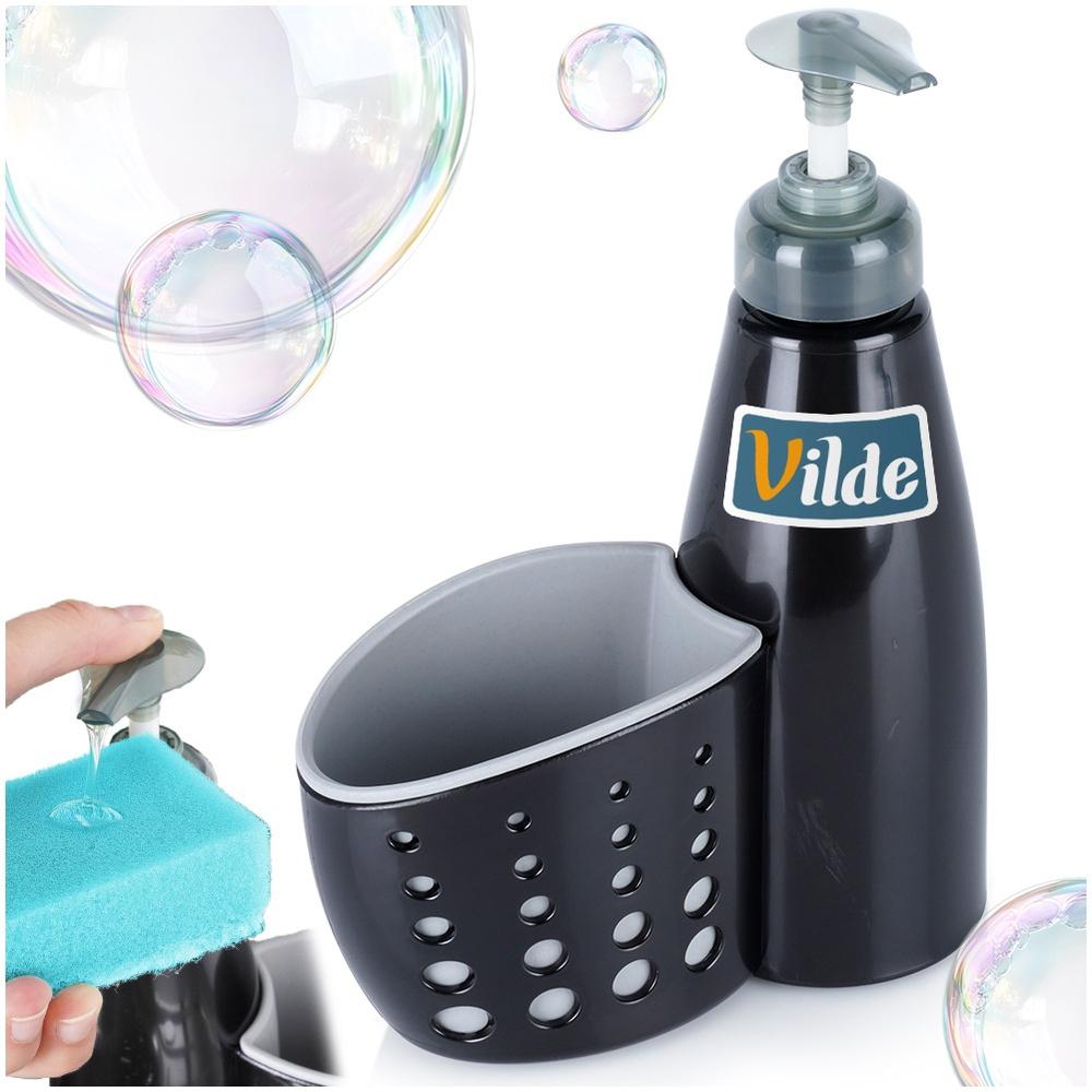 Dishwashing liquid dispenser with sponge container black 370 ml