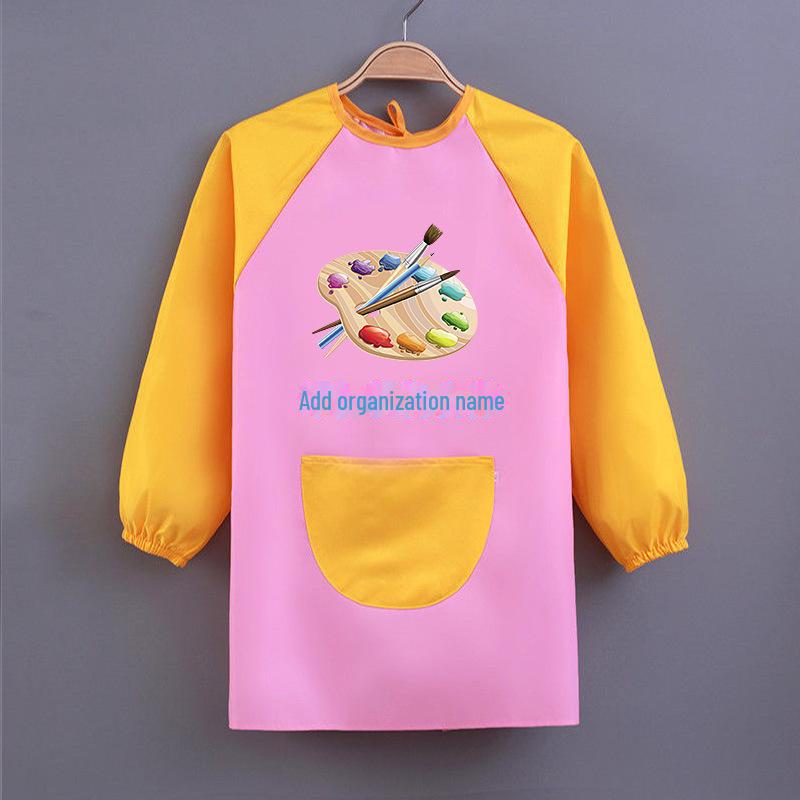 Kid's Waterproof Long-sleeved Reversible Painting Smock with Kindergarten Print - Protecting Clothes for Messy Activities.