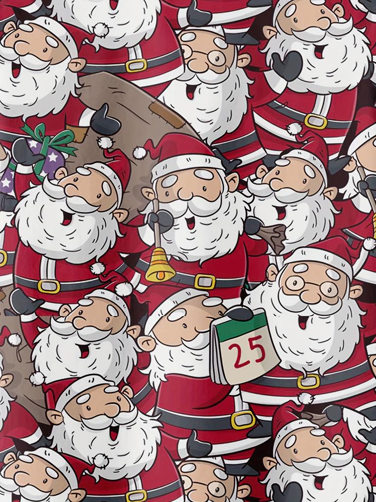 Santa Claus Print Short Sleeve Shirt, Men's Turn- Collar Casual Shirt