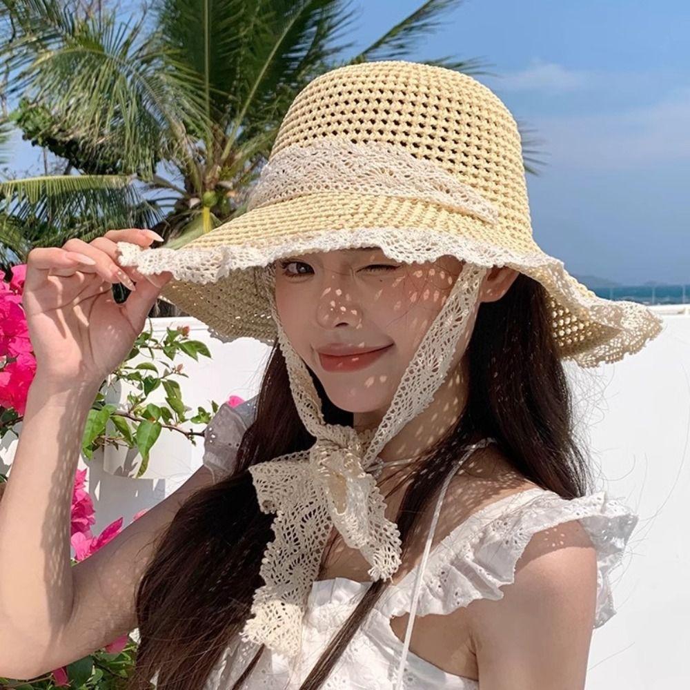 Пасторальный стиль Большие поля Солнцезащитная шляпа Весна Лето УФ-защита Кепка Ins Женщины Соломенная шляпа Женщины