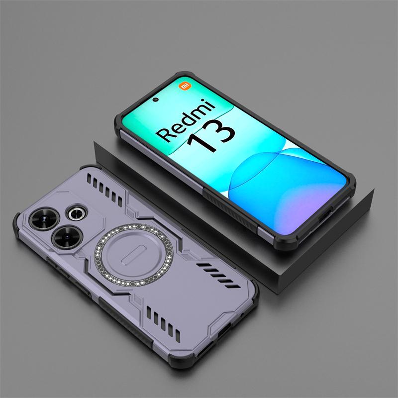 Чехол для Xiaomi Redmi 13 Для Redmi 13 4G Ударопрочный Противоударный Магнитная Адсорбция Беспроводная Зарядка Задняя Крышка Для Чехла Redmi 13