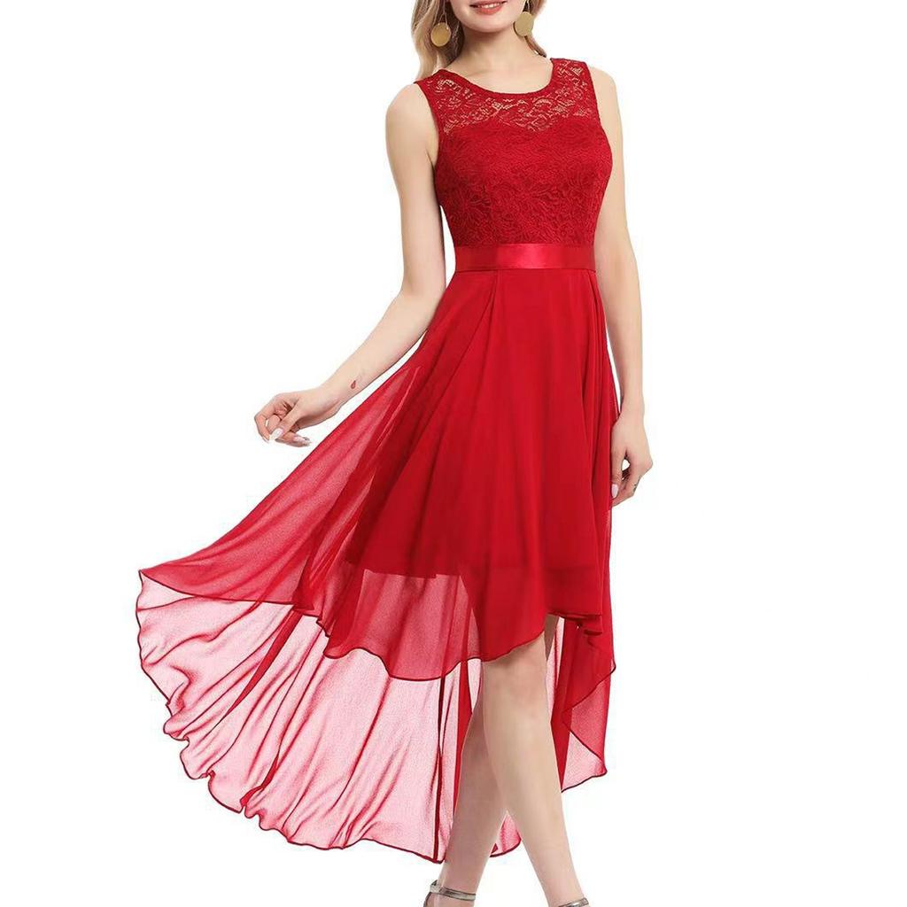 Women's Sexy Lace Patchwork Chiffon Dress Dress Solid Round Neck Sleeveless Dinner Dress