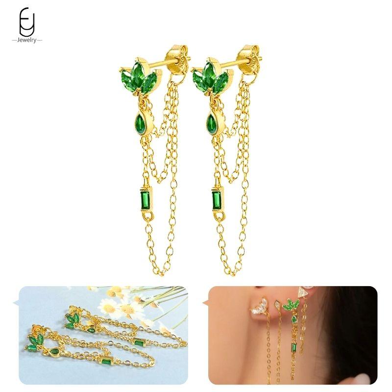 Серьги из стерлингового серебра 925 пробы с зеленым цирконом, золотые серьги-кольца в форме сердца для женщин, изящные пусеты, роскошные ювелирные изделия, подарки