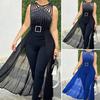 Lady Jumpsuit Shiny Rhinestone Neck See-through Elegant Round Mesh Summer Jumpsuit Shopping
