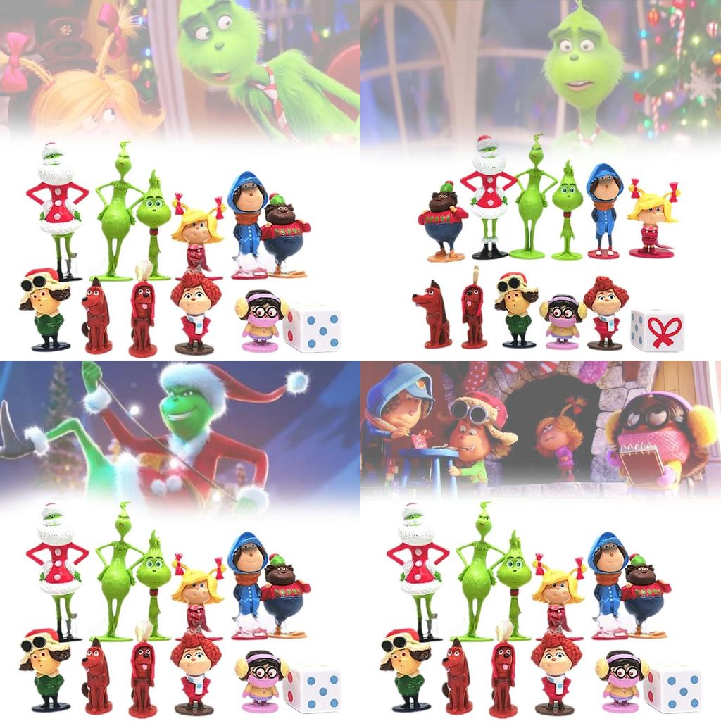 12 Очаровательных фигурок Гринча на рождественскую тематику, зеленые пушистые персонажи, коллекционный декор