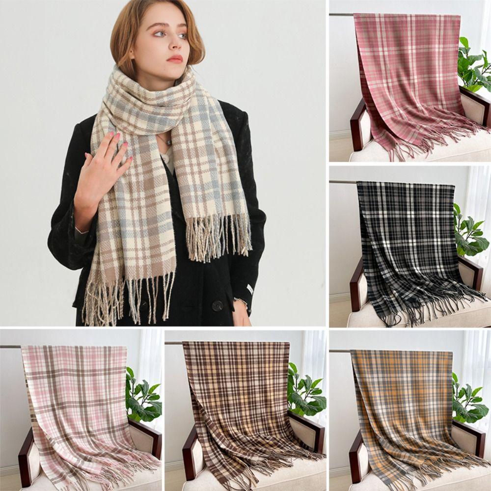 Windproof Winter Plaid Scarf Thick Warm Women Wrap Shawls Casual Long Tassel Scarves