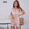 Womens Silk Satin Pajamas Set Short Sleeve Two-piece Pj Sets Sleepwear Loungewear Button-Down