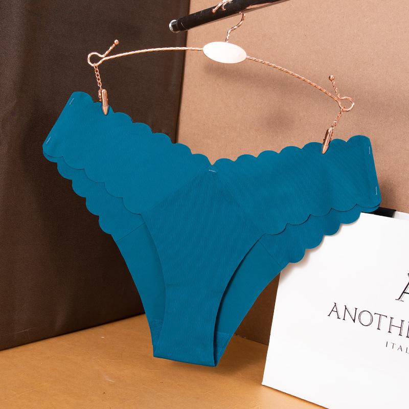 Женские трусы с волнистым краем V-образной формы, бесшовные трусики из ледяного шелка, женские трусы с низкой талией и хлопковым промежностным швом