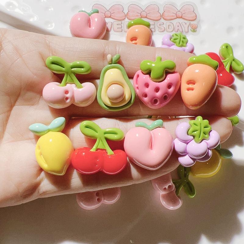 10 Pcs New Kawaii Cartoon Fruit Strawberry, Cherry Avocado Resin Scrapbook Diy Jewelry Children Gift Hairpin Accessories A66