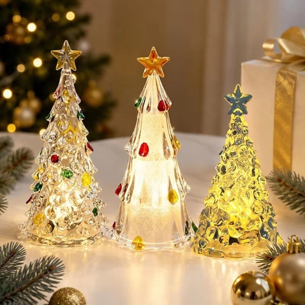 Glowing Christmas Tree Lamp Transparent Xms Eve Candle Lights Bedroom Decor