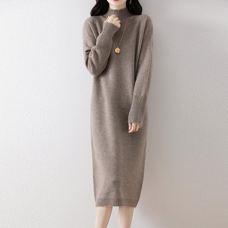 Women Sweater Dress 100% Wool MODERN NEW SAGA Turtleneck Knit Long Pullover Winter Jumpers Wool Long Dress Female