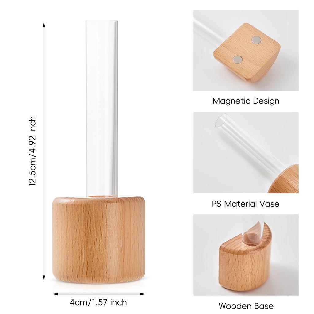 Деревянный настенный кубический цветочный горшок, станция для выращивания растений, пластиковая трубка, ваза с одним стеблем, бутон цветка, мини-ваза, украшение для холодильника