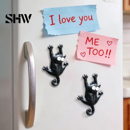 Cabinets Decorative Magnets 3D Black Cat Refrigerator Magnet, Cartoon Kitten Fridge Animal Memo Holder Shape Note for Kitchen Office Whiteboard