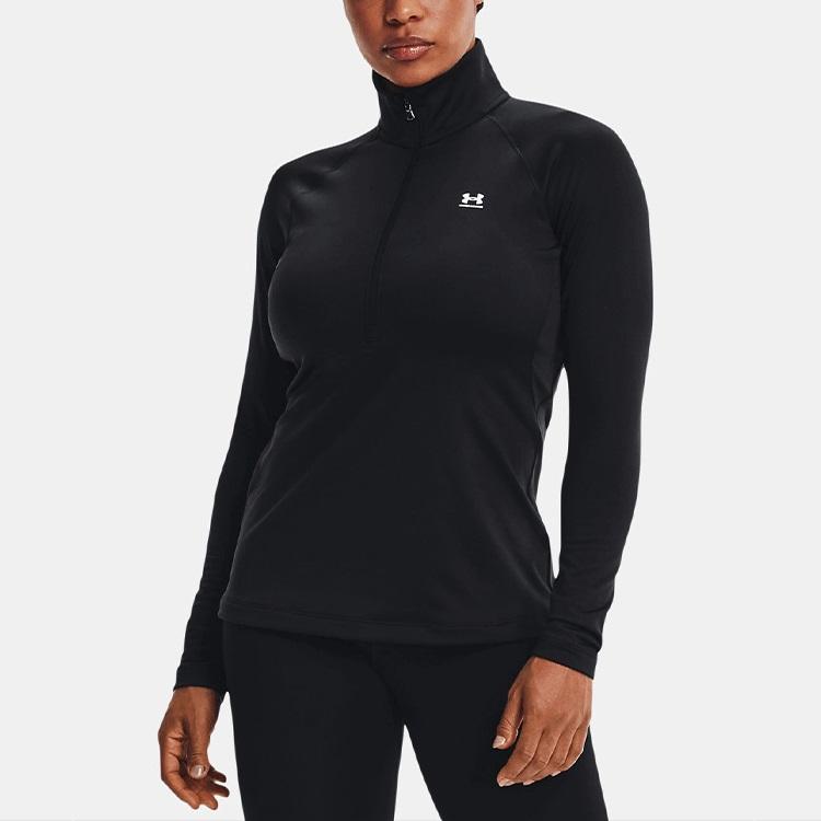 Under Armour Authentics ColdGear® принтованная спортивная футболка с полумолнией и воротником-стойкой, длинным рукавом, женские топы, черный цвет 1368699-001