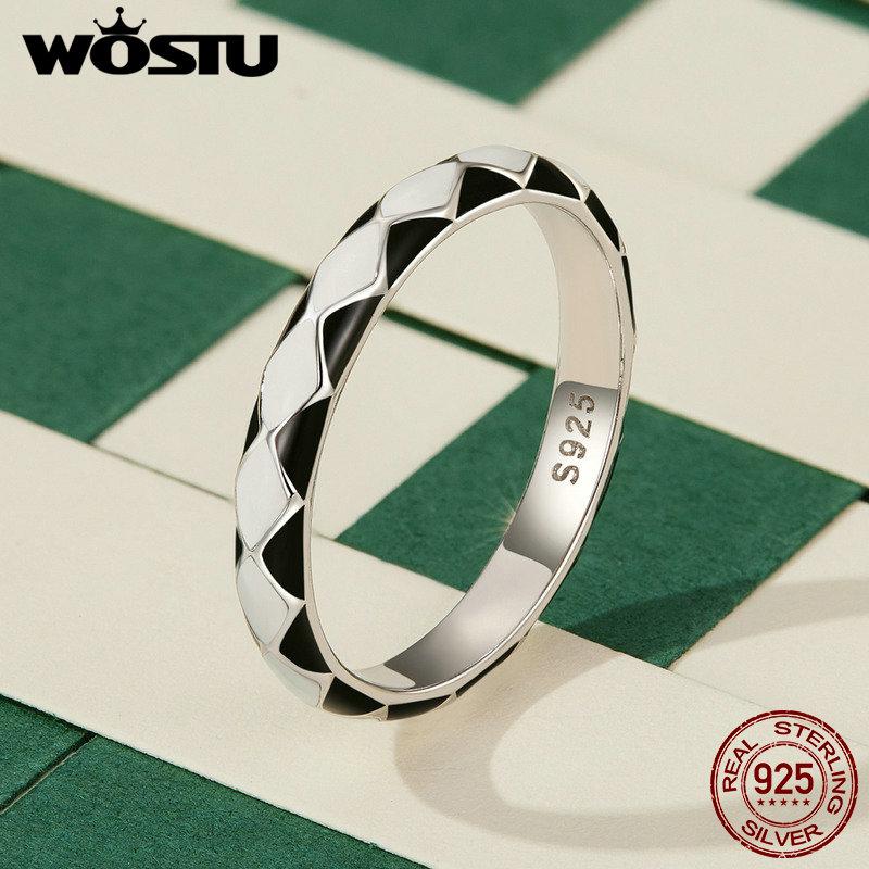 WOSTU 925 Sterling Silver Simple Diamond Pattern Ring for Women Band Original Design Jewelry