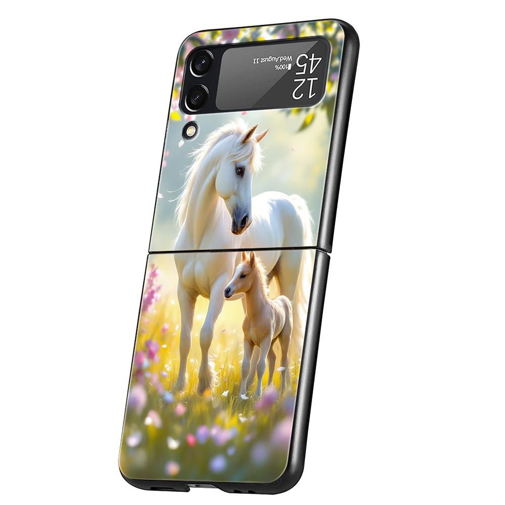 Жесткий ПК чехол для телефона Samsung Galaxy Z Flip 7/6/5/4 Черная крышка для Galaxy Z Flip 3 Складные Ударопрочные Чехлы Сумки с изображением лошади и животных