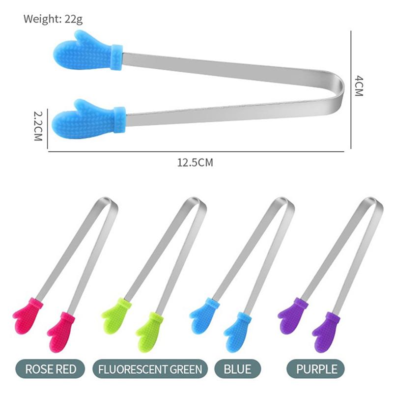 1Pc Silicone Food Tongs Gloves-Shaped Stainless Steel Non-Slip Kitchen Utensil Ice Candy Food Clip Mini Ice Cubestongs