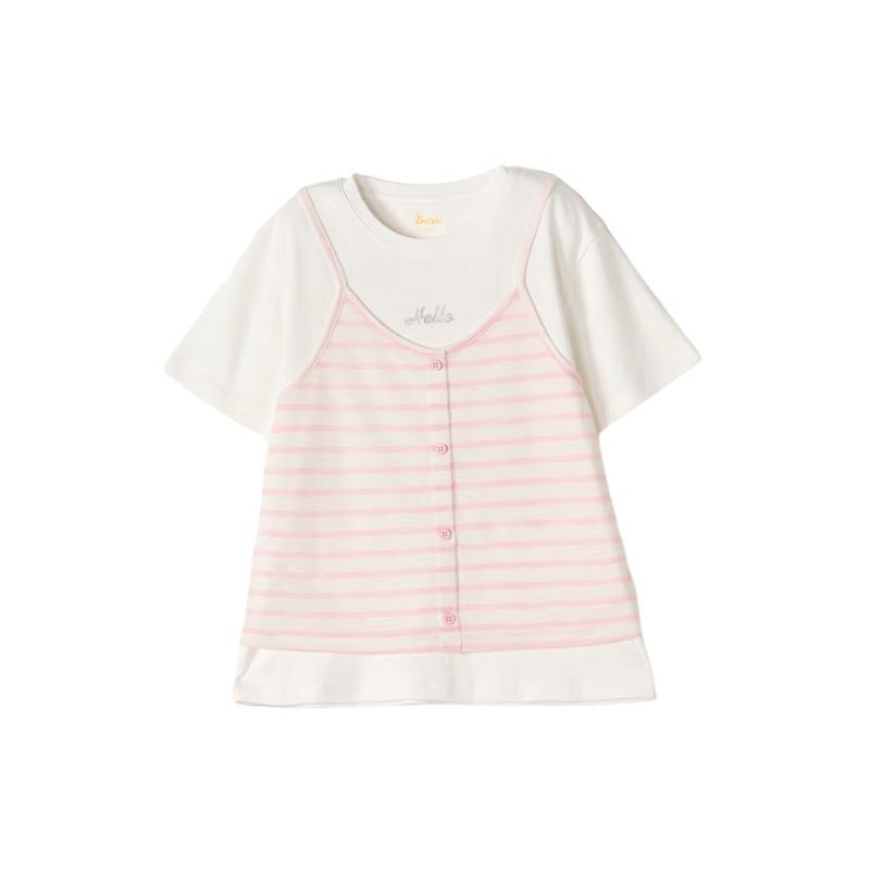 DEESHA Girls' Summer Faux Two-Piece Striped T-Shirt