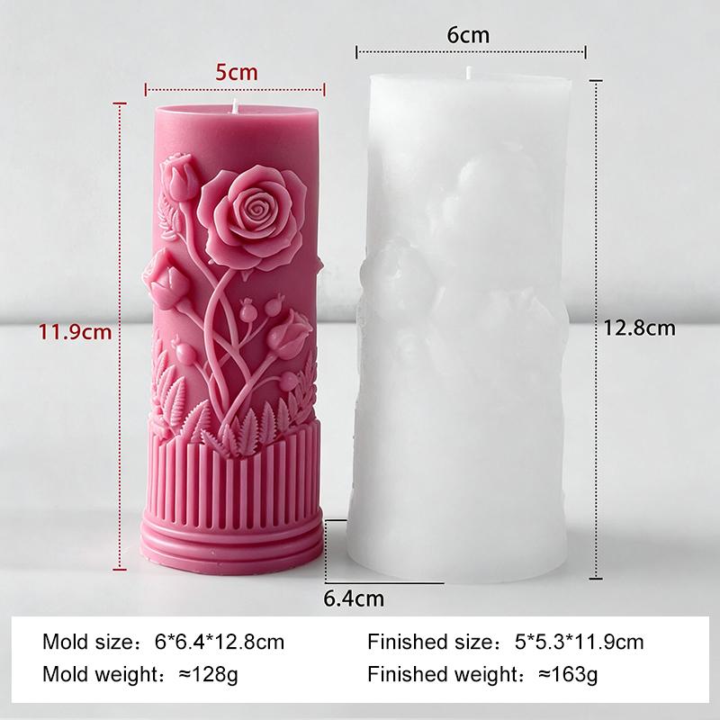 DIY Long Rod Candle Rose Relief Silicone Mold Valentine’s Day Gifts Aroma Candle Molds Floral Cylinder Candle Making Supplies