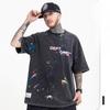 Мужская уличная одежда весна-лето с красочным принтом в виде брызг чернил, свободная повседневная винтажная футболка с коротким рукавом