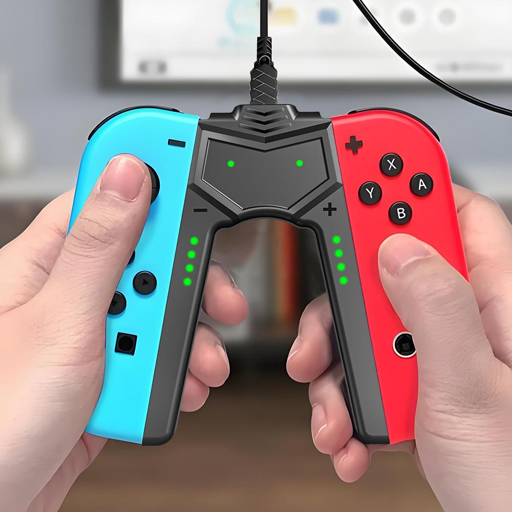 Портативная зарядная станция-рукоятка V-образной формы для Nintendo Switch OLED Joy-Con, игра во время зарядки, со светодиодными индикаторами