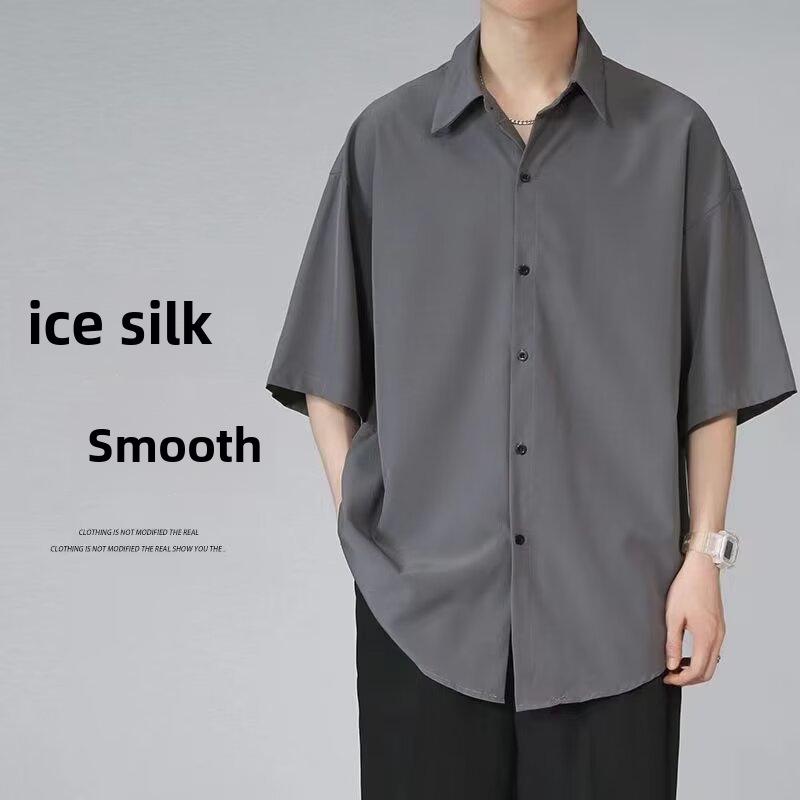 Мужская летняя свободная рубашка Ice Silk с коротким рукавом в корейском и гонконгском стиле