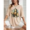 Summer Clothing Playing with Mona Lisa Fitness Print Women's T-shirt Loose Casual T-shirt Cotton Loose Street Style Retro
